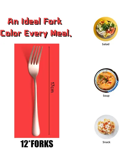 12 Pieces SS304 Dinner Fork Set (L17)cm S - Rose Gold