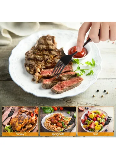 12 Pieces SS304 Dinner Fork Set (L17)cm S - Black