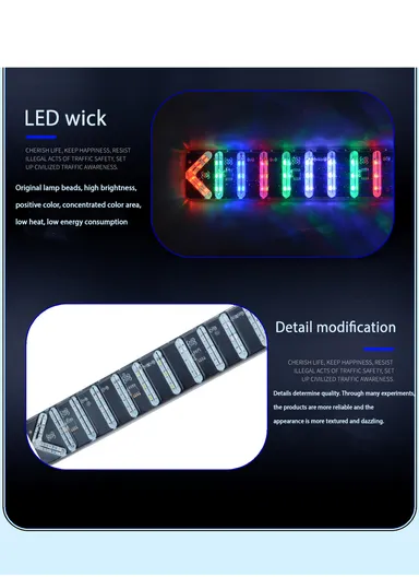 1PC Motorcycle Colorful Adhesive Flash Direction Lamp Stop Indicator Tail Light Flowing Water Lights Arrow License Plate Turn Brake Light (L30 x W3.2)cm