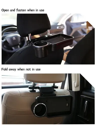 Car Rear Seat Dining Table, Multi-Functional Foldable Car Seat Tray With Drink Pocket 3R-2132
