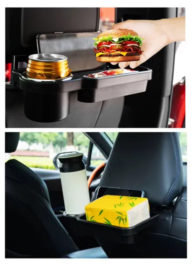 Car Rear Seat Dining Table, Multi-Functional Foldable Car Seat Tray With Drink Pocket 3R-2132
