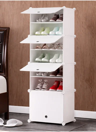 8-Layer 4 Cubes Shoe Rack Stand Plastic Storage Organizer Cabinet (W40 x D30 x H120)cm - White