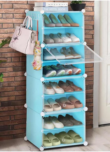 8-Layer 4 Cubes Shoe Rack Stand Plastic Storage Organizer Cabinet (W40 x D30 x H120)cm - Blue