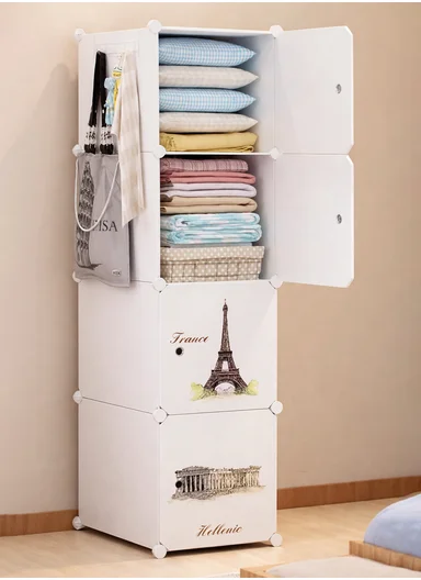 4-Layer 4 Cubes Heavy-Duty Clothes Stand, Wardrobe Organizer Storage Box (W35 x D35 x H140)cm - White