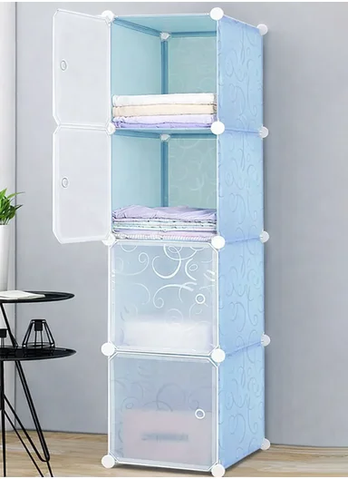 4-Layer 4 Cubes Heavy-Duty Clothes Stand, Wardrobe Organizer Storage Box (W35 x D35 x H140)cm - Blue