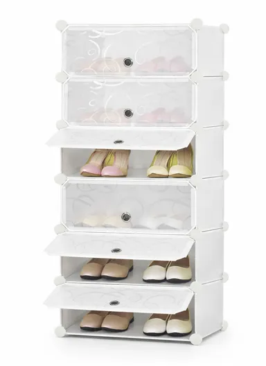 6 Levels Shoe Rack Cube Organizer DIY Plastic Storage Organizer Cabinet (W48 x D37 x H120)cm- White