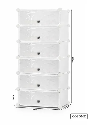 6 Levels Shoe Rack Cube Organizer DIY Plastic Storage Organizer Cabinet (W48 x D37 x H120)cm- White