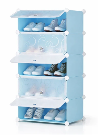 DIY Plastic Storage Shoe Rack 5 Cabinets (W49 x D37 x H93)cm- Blue