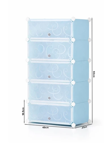 DIY Plastic Storage Shoe Rack 5 Cabinets (W49 x D37 x H93)cm- Blue