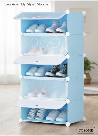 DIY Plastic Storage Shoe Rack 5 Cabinets (W49 x D37 x H93)cm- Blue