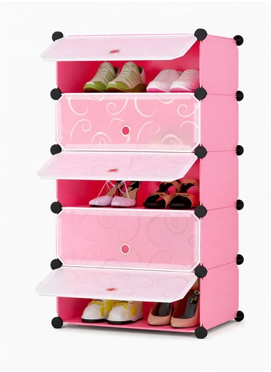 DIY Plastic Storage Shoe Rack 5 Cabinets (W49 x D37 x H93)cm- Pink