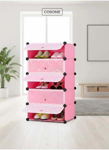 DIY Plastic Storage Shoe Rack 5 Cabinets (W49 x D37 x H93)cm- Pink