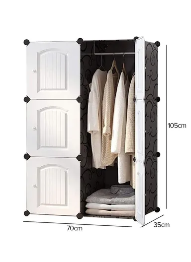 3 Shelves DIY Plastic Storage Cabinet (W70 x D35 x H105)cm - Black