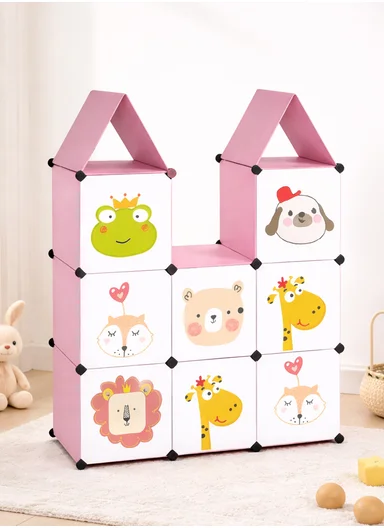 8-Cubes 4-Shelves Kids Heavy-Duty Durable DIY Closet Bedroom Wardrobe Organizer (W105 x D35 x H135)cm - Pink