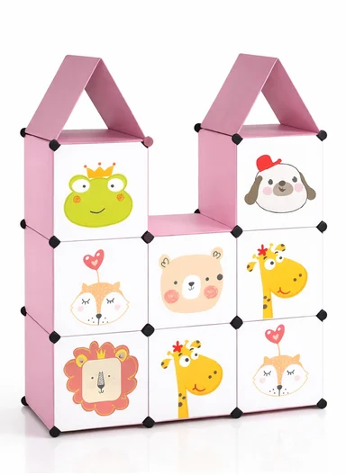 8-Cubes 4-Shelves Kids Heavy-Duty Durable DIY Closet Bedroom Wardrobe Organizer (W105 x D35 x H135)cm - Pink