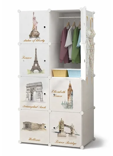 8 Cubes 2 Columns 4 Rows Waterproof DIY Plastic Storage Cabinet (W70 x D35 x H140)cm - White