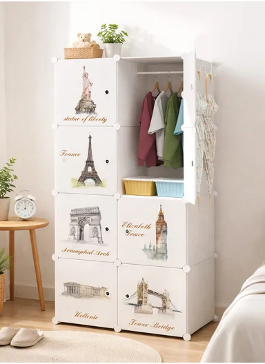 8 Cubes 2 Columns 4 Rows Waterproof DIY Plastic Storage Cabinet (W70 x D35 x H140)cm - White