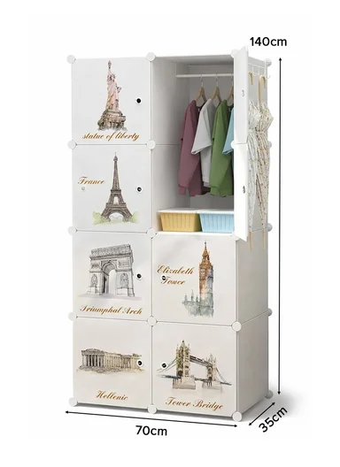 8 Cubes 2 Columns 4 Rows Waterproof DIY Plastic Storage Cabinet (W70 x D35 x H140)cm - White