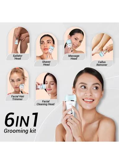 6-in-1 Waterproof Professional Epilator Lady Care Set For Women V-733 - Blue