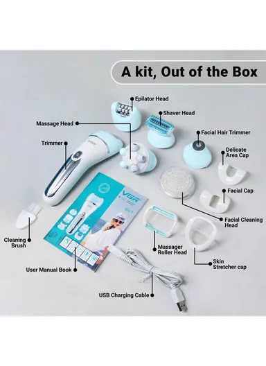 6-in-1 Waterproof Professional Epilator Lady Care Set For Women V-733 - Blue