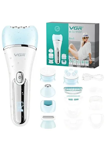 6-in-1 Waterproof Professional Epilator Lady Care Set For Women V-733 - Blue
