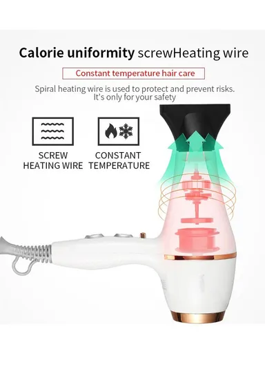 1800-2200W 3-Heat Settings Professional Hair Dryer With 2-Speeds &amp; Built-In AC Motor V-414 - White