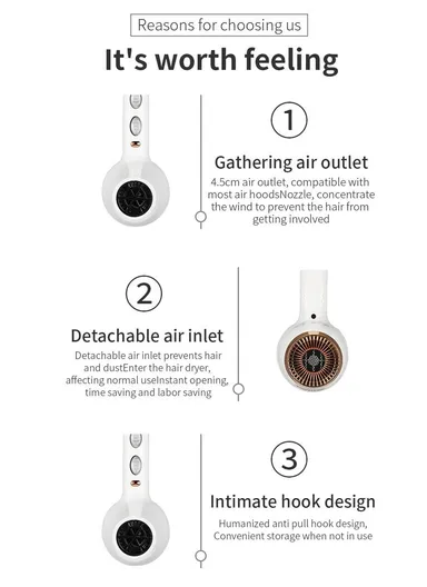 1800-2200W 3-Heat Settings Professional Hair Dryer With 2-Speeds &amp; Built-In AC Motor V-414 - White