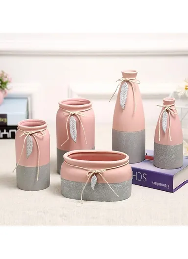 Vase Ceramic Porcelain Flower Pots Decorative with 2 Handles for Home Decor TP441 (D12 x H19)cm