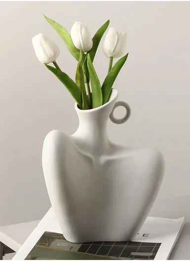 Body Art Ceramic Vase, Modern Minimalism Style  Clavicle Flower Vessel,  for Home Living Room Bedroom Desk Decor WZ11-22 (W18.5 x H22)cm - White