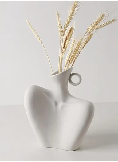 Body Art Ceramic Vase, Modern Minimalism Style  Clavicle Flower Vessel,  for Home Living Room Bedroom Desk Decor WZ11-22 (W18.5 x H22)cm - White
