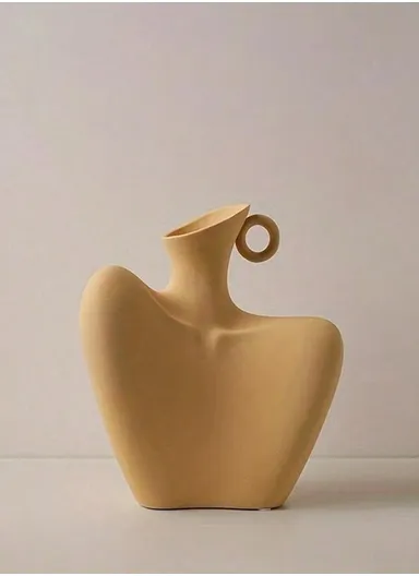 Body Art Ceramic Vase, Modern Minimalism Style  Clavicle Flower Vessel,  for Home Living Room Bedroom Desk Decor WZ11-22 (W18.5 x H22)cm - Yellow