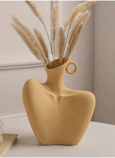 Body Art Ceramic Vase, Modern Minimalism Style  Clavicle Flower Vessel,  for Home Living Room Bedroom Desk Decor WZ11-22 (W18.5 x H22)cm - Yellow