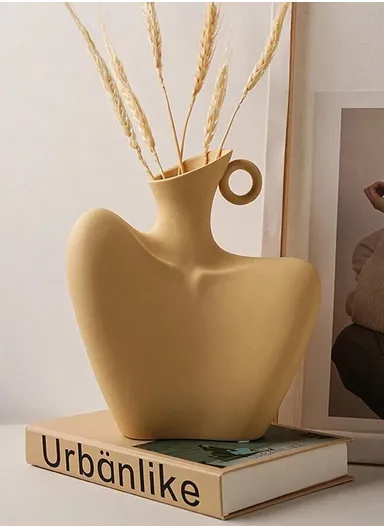 Body Art Ceramic Vase, Modern Minimalism Style  Clavicle Flower Vessel,  for Home Living Room Bedroom Desk Decor WZ11-22 (W18.5 x H22)cm - Yellow