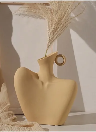 Body Art Ceramic Vase, Modern Minimalism Style  Clavicle Flower Vessel,  for Home Living Room Bedroom Desk Decor WZ11-22 (W18.5 x H22)cm - Yellow
