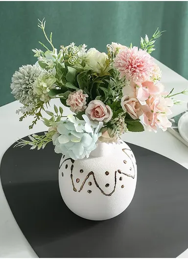 Vase European Gilded Ceramic Porcelain Flower Pots Decorative for Home Decor JK-011WK-2  (D15 x H22)cm - White + Gold
