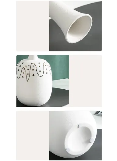 Vase European Gilded Ceramic Porcelain Flower Pots Decorative for Home Decor JK-011WK-2  (D15 x H22)cm - White + Gold