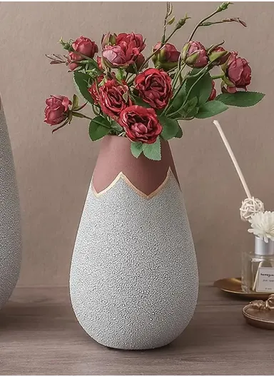 Custom Creative Morandi Porcelain Ornament Modern Luxury Nordic Tabletop Ceramic Vase for Home Decor JK-004W-2 (D14 x H23)cm - Light Gray