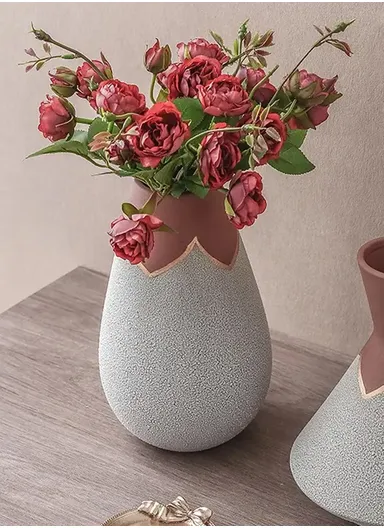 Custom Creative Morandi Porcelain Ornament Modern Luxury Nordic Tabletop Ceramic Vase for Home Decor JK-004W-2 (D14 x H23)cm - Light Gray