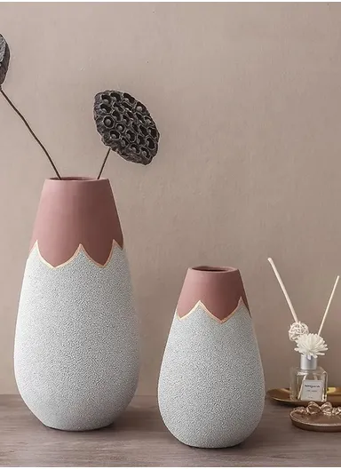 Custom Creative Morandi Porcelain Ornament Modern Luxury Nordic Tabletop Ceramic Vase for Home Decor JK-004W-2 (D14 x H23)cm - Light Gray