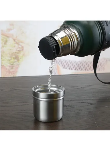 1000ml SS-304 Classic Vacuum Camp Mug  With Leather Case 5167 (D9 x H32)cm - Black