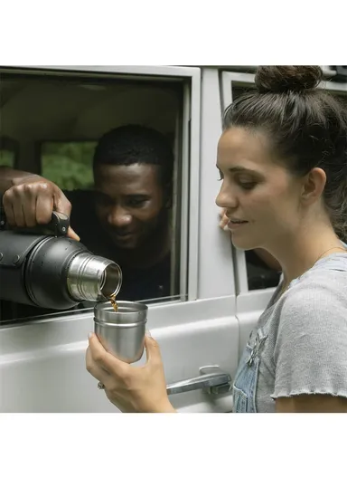 1000ml SS-304 Classic Vacuum Camp Mug  With Leather Case 5167 (D9 x H32)cm - Black