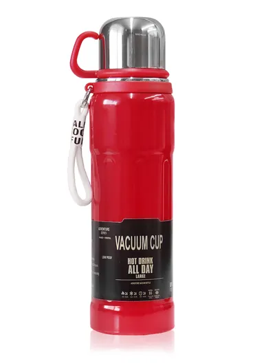1000ml Double Wall SS-304 Water Vacuum Cup Keeps Drinks Hot &amp; Cold for 24Hr 5180 (D8 x H30)cm - Red