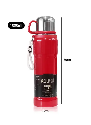 1000ml Double Wall SS-304 Water Vacuum Cup Keeps Drinks Hot &amp; Cold for 24Hr 5180 (D8 x H30)cm - Red