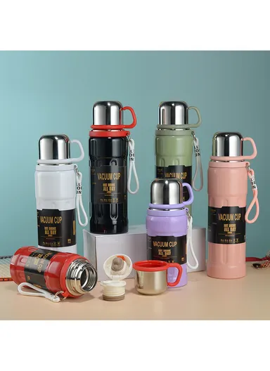 1000ml Double Wall SS-304 Water Vacuum Cup Keeps Drinks Hot &amp; Cold for 24Hr 5180 (D8 x H30)cm - Red