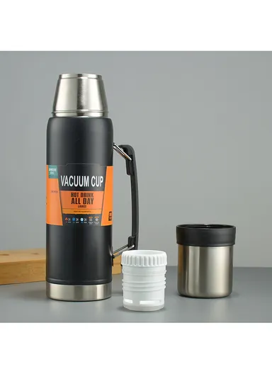 1000ml Double Wall SS-304 Vacuum Cup Thermos with Stopper &amp; Handle 5183 (D9 x H33)cm - Pink