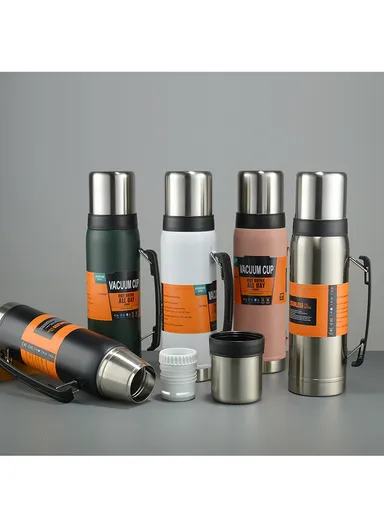 1000ml Double Wall SS-304 Vacuum Cup Thermos with Stopper &amp; Handle 5183 (D9 x H33)cm - Pink