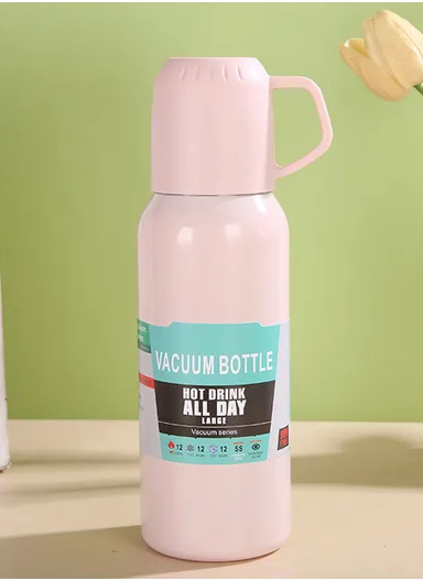648ml 304 Stainless Steel Vacuum Bottle Double Wall Large Mouth Leak-Proof For Hot &amp; Cold Drinks 5174 (D7 x H26)cm - Pink