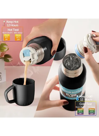 648ml 304 Stainless Steel Vacuum Bottle Double Wall Large Mouth Leak-Proof For Hot &amp; Cold Drinks 5174 (D7 x H26)cm - Pink