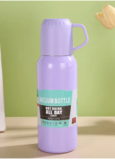 648ml 304 Stainless Steel Vacuum Bottle Double Wall Large Mouth Leak-Proof For Hot &amp; Cold Drinks 5174 (D7 x H26)cm - Purple