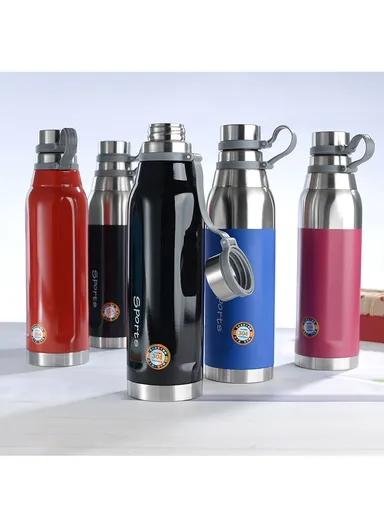 800ml SS-304 Vacuum Bottle Double Wall Large Mouth Leak-Proof For Hot &amp; Cold Drinks 5127 (D8 x H29)cm - Red